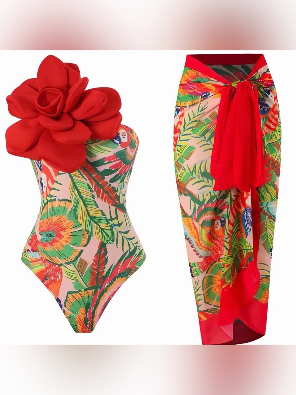 Tropical Floral Red Wrap Scarf - Red